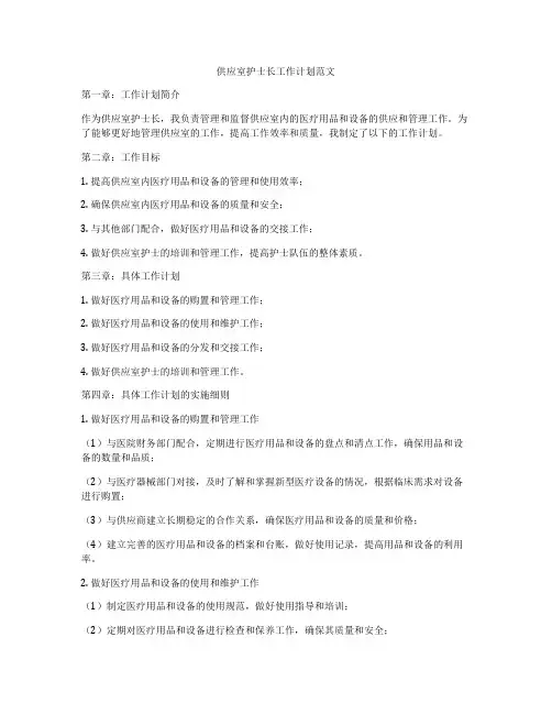供应室护士长工作计划范文