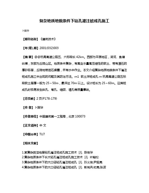 复杂地质地貌条件下钻孔灌注桩成孔施工