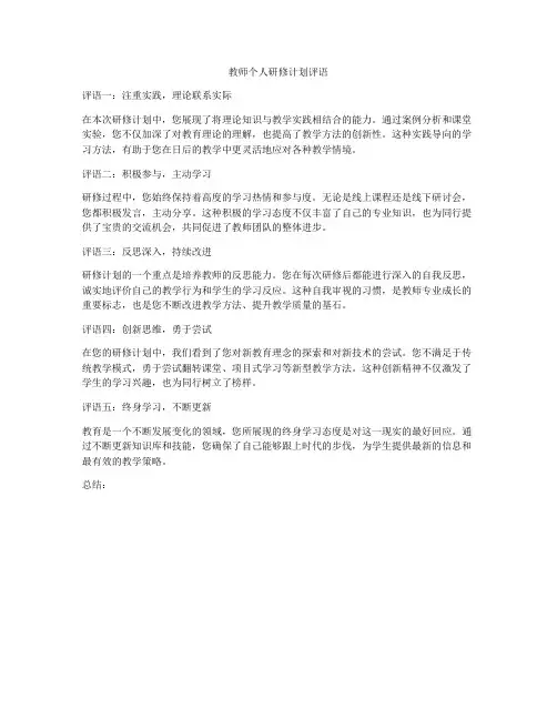 教师个人研修计划评语