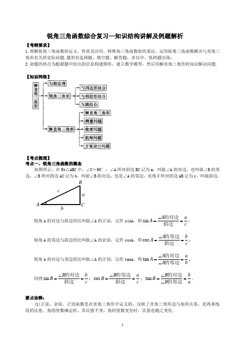锐角三角函数综合复习—知识结构讲解及例题解析