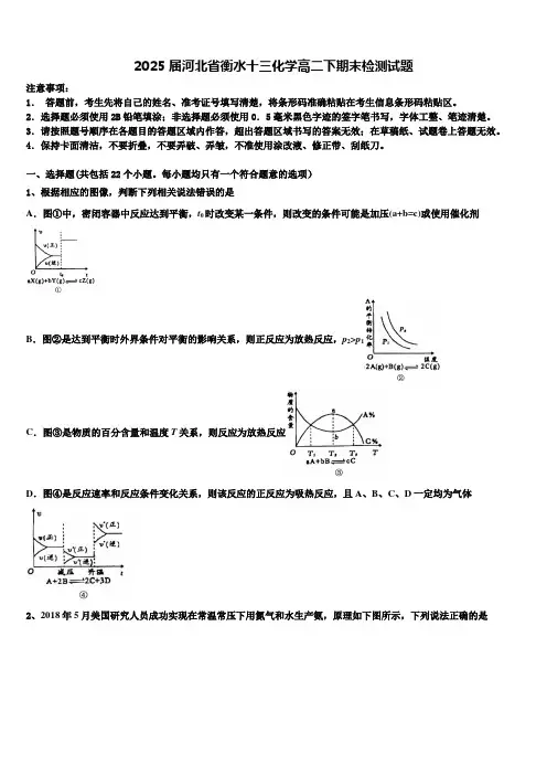 2025届河北省衡水十三化学高二下期末检测试题含解析