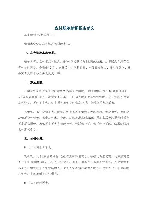 应付账款核销报告范文