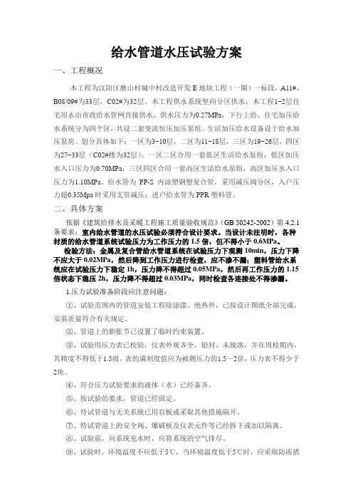 给水管道水压试验方案(完整版)