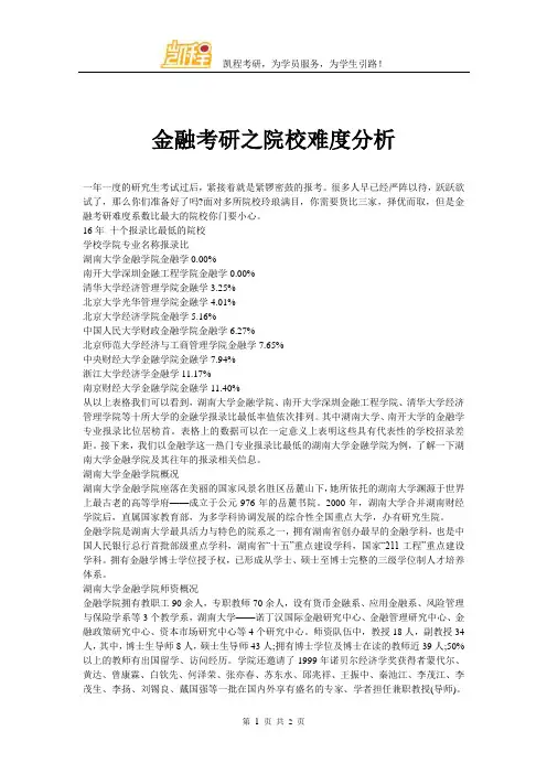 金融考研之院校难度分析