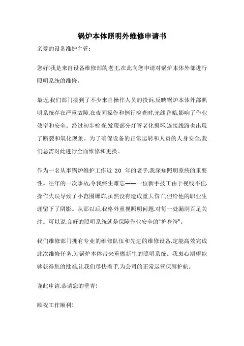 锅炉本体照明外维修申请书