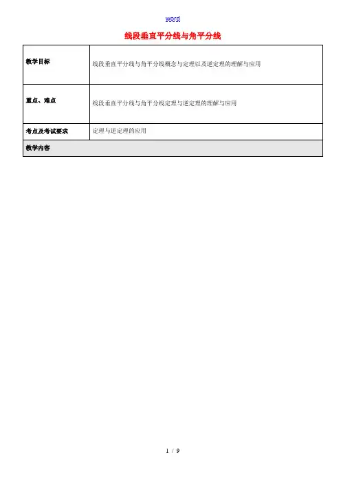 八年级数学上册 19.2 线段垂直平分线与角平分线教案 沪教版五四制 教案