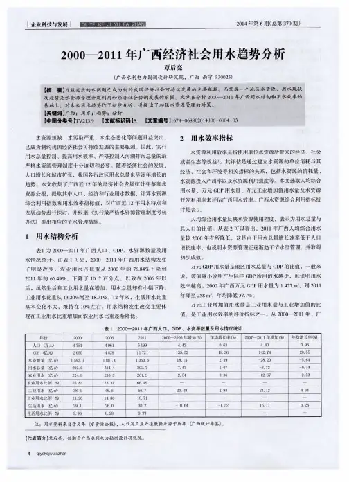 2000—2011年广西经济社会用水趋势分析