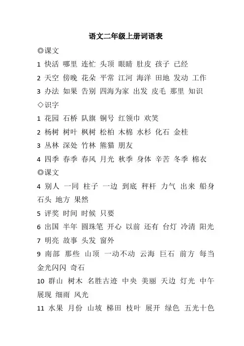 (完整)语文二年级上册词语表
