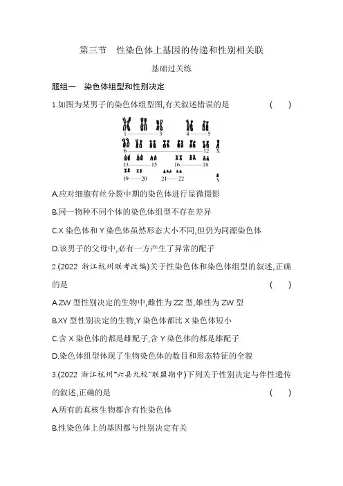 浙科版高中生物必修2第二章染色体与遗传第三节性染色体上基因的传递和性别相关联练习含答案