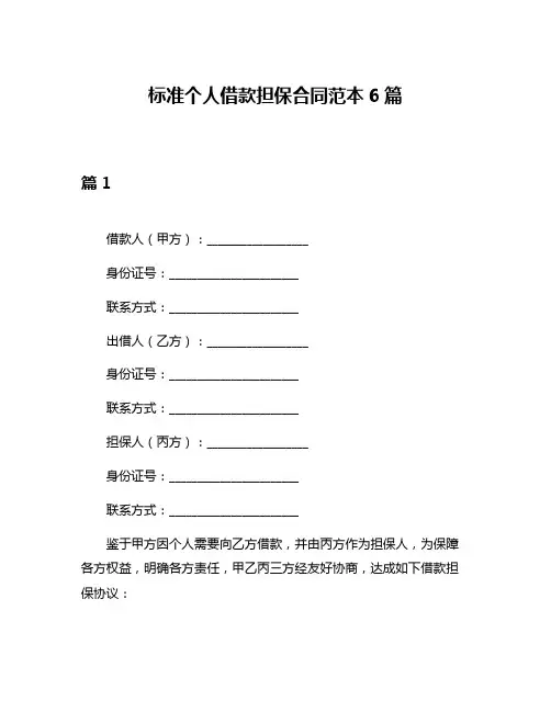 标准个人借款担保合同范本6篇