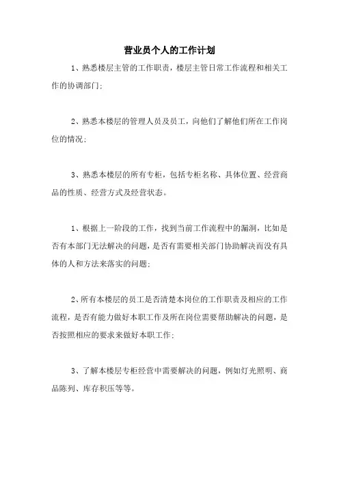 2020年营业员个人的工作计划