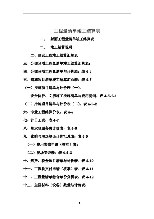 工程清单竣工结算表