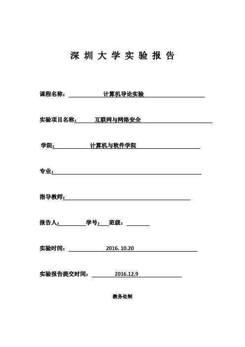 深圳大学 计算机导论 互联网与网络安全实验报告