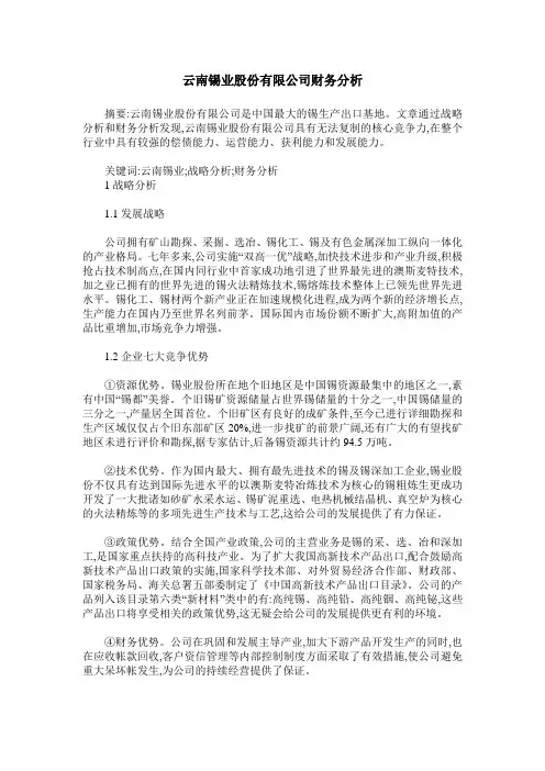 云南锡业股份有限公司财务分析