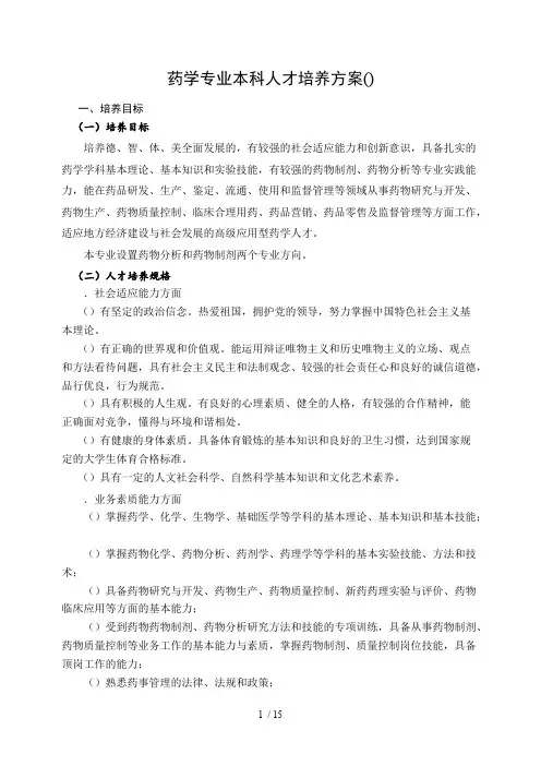 药学专业本科人才培养方案