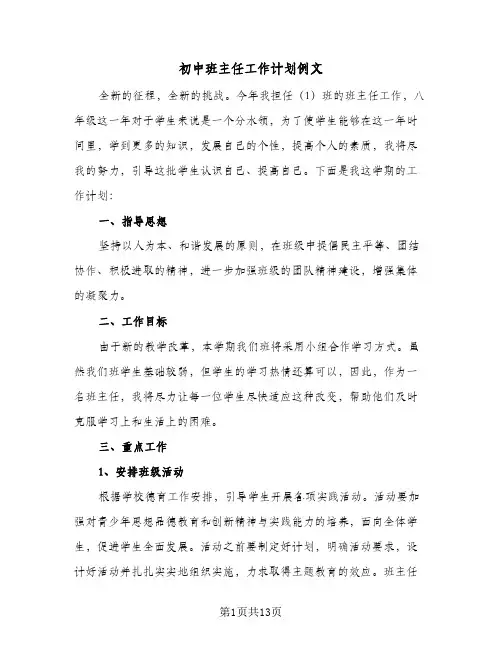 初中班主任工作计划例文(4篇)