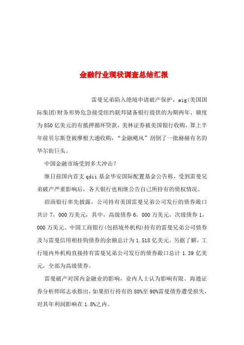 2019年整理--金融行业现状调查总结汇报