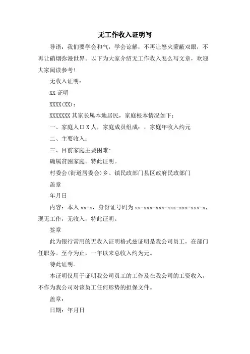 无工作收入证明写