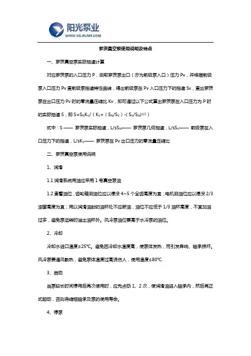 罗茨真空泵使用说明及特点