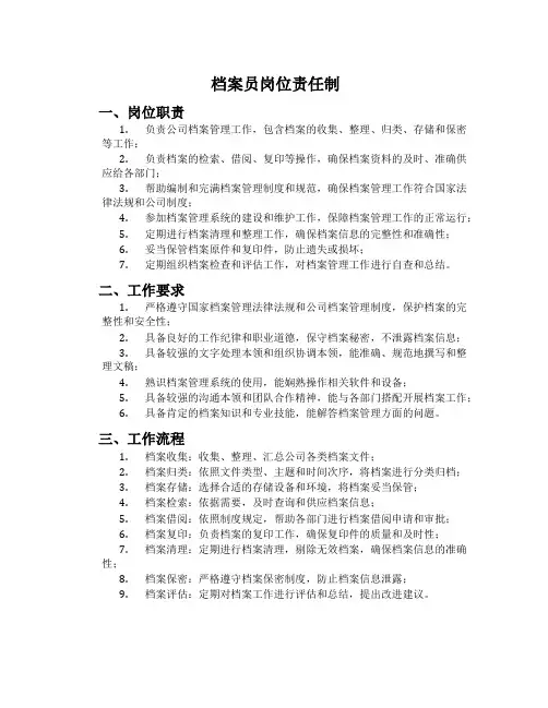 档案员岗位责任制