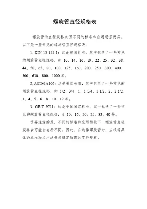 螺旋管直径规格表