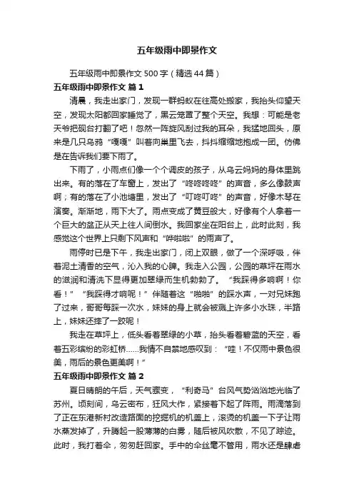 五年级雨中即景作文500字（精选44篇）