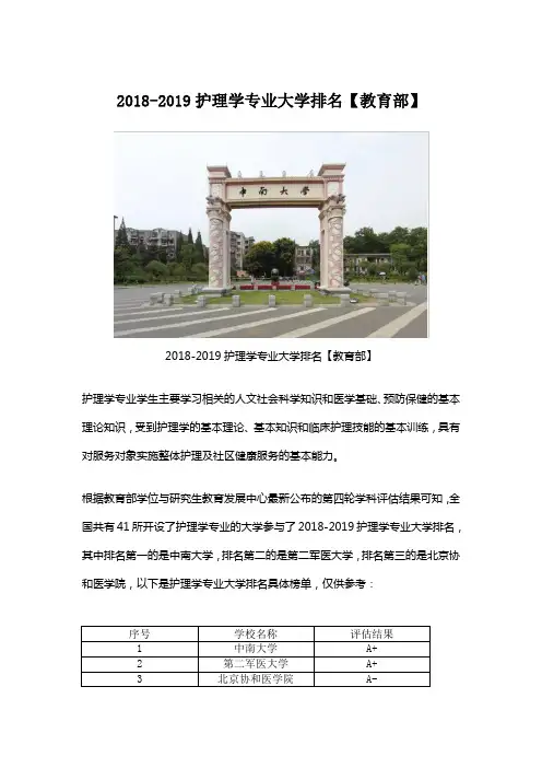 2018-2019护理学专业大学排名【教育部】