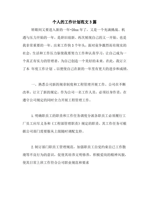 2020年个人的工作计划范文3篇