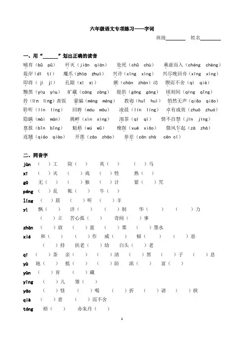 苏教版六年级下册毕业复习之词语复习