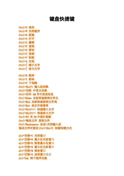 键盘快捷键大全