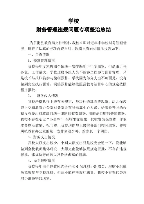 学校财务管理情况自查报告
