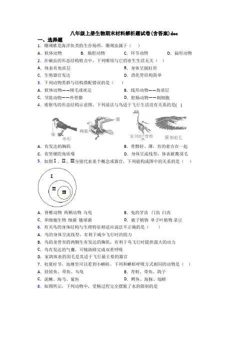 八年级上册生物期末材料解析题试卷(含答案)doc
