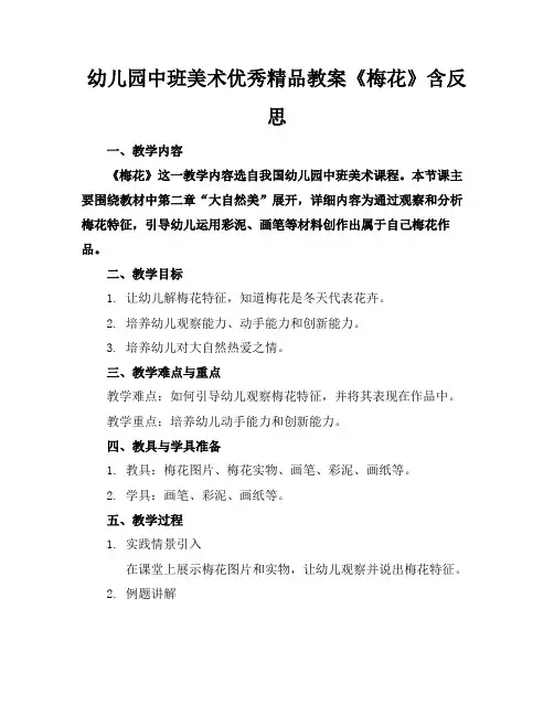 幼儿园中班美术优秀精品教案《梅花》含反思