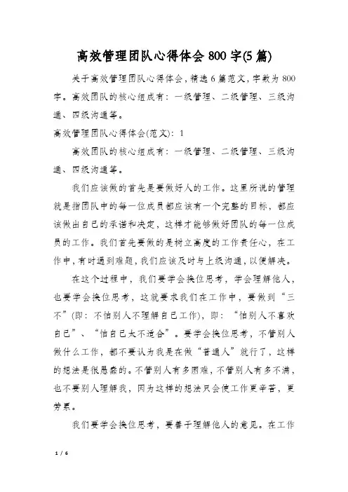 高效管理团队心得体会800字(5篇)