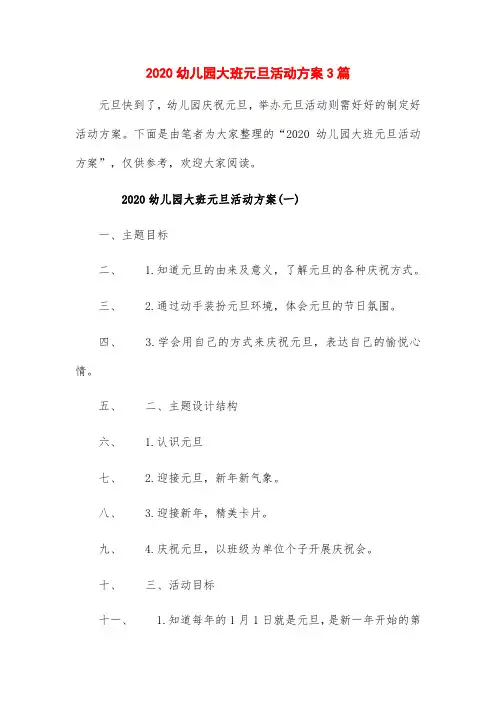 2020幼儿园大班元旦活动方案3篇