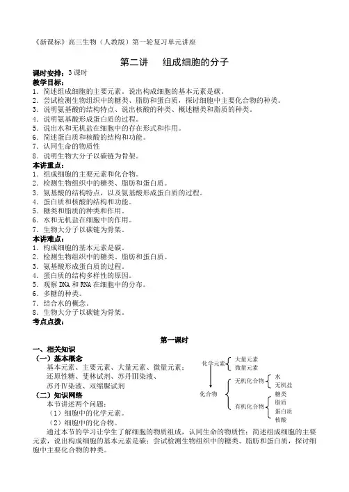高三生物新课标教案第2讲  组成细胞的分子