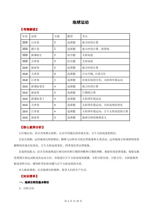2021年高考地理复习专题2.0 地球的运动(知识清单和高频难点讲解)