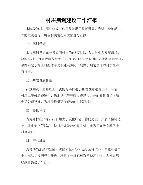 村庄规划建设工作汇报