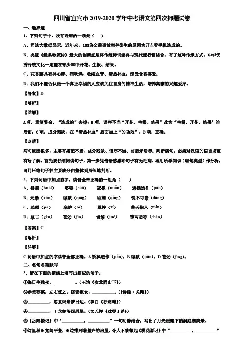 四川省宜宾市2019-2020学年中考语文第四次押题试卷含解析