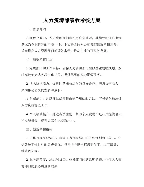 人力资源部绩效考核方案