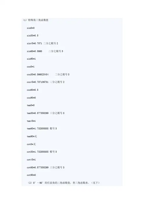 三角函数表查询