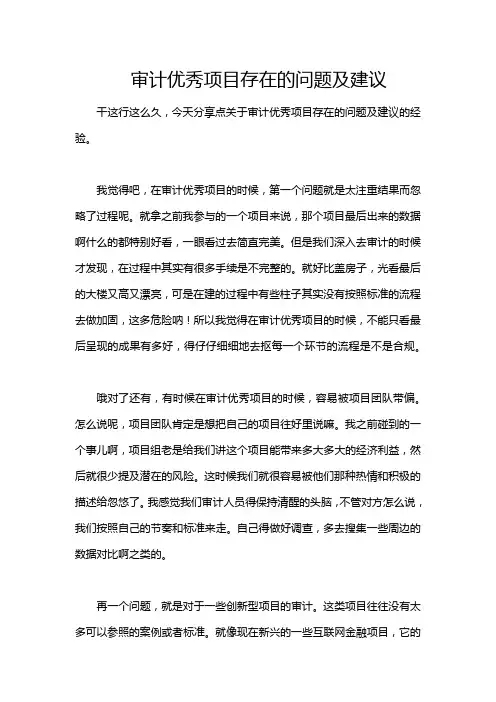 审计优秀项目存在的问题及建议