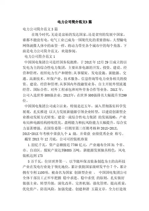 电力公司简介范文3篇（范本）