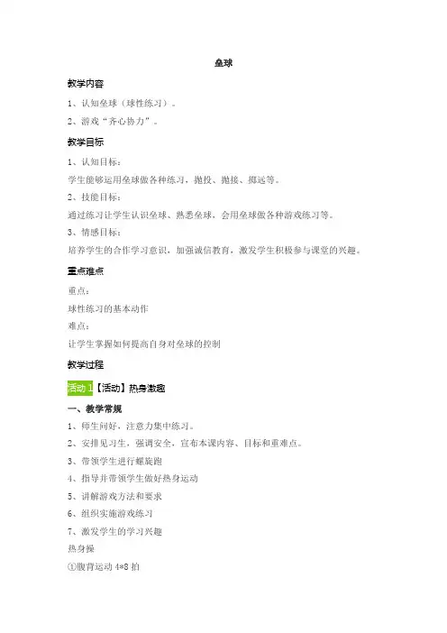 第十一章民族民间体育垒球(教案)人教版体育八年级全一册