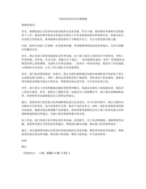 书面征求领导意见稿模板