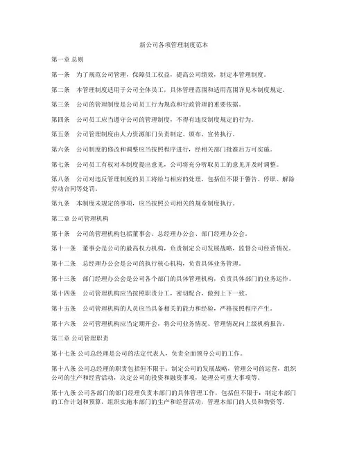 新公司各项管理制度范本