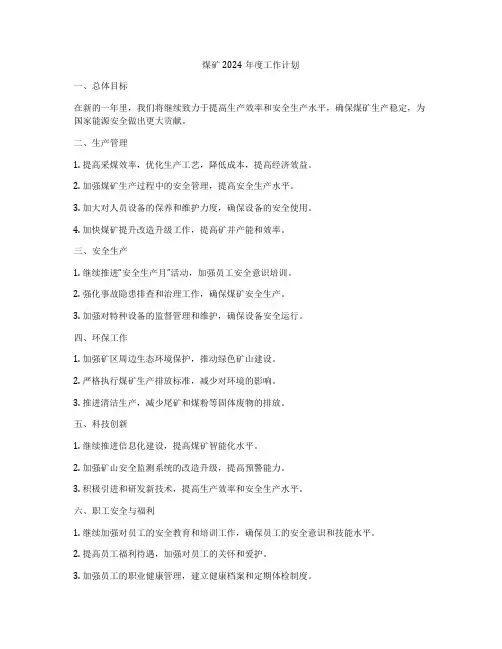 煤矿2024年度工作计划