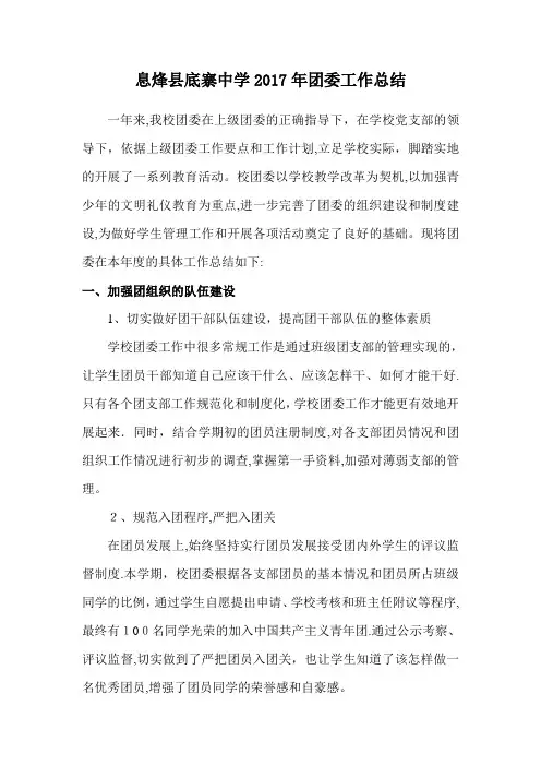 2017年团委工作总结