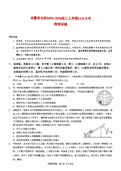 安徽省合肥2023_2024高三物理上学期11月月考试题pdf