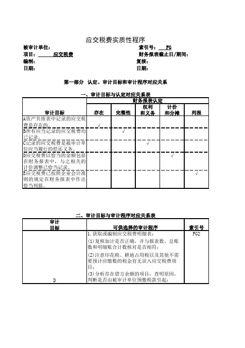 审计实质性测试程序—FG-应交税费